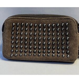 Vintage Kenneth Cole Brown Suede Purse Studded wallet zip
